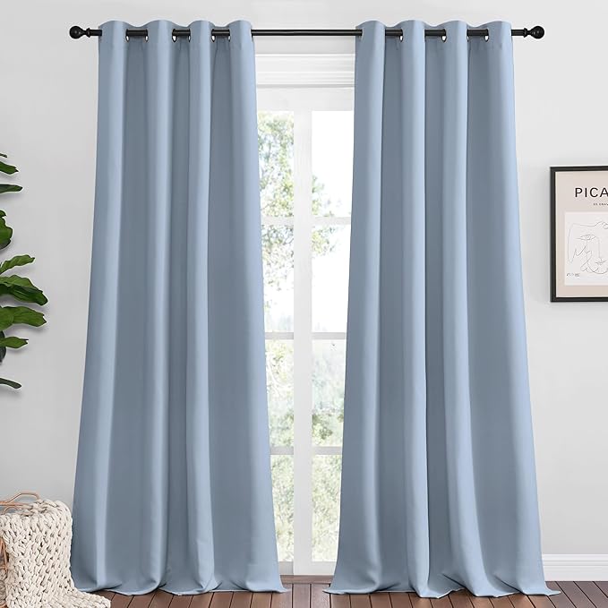 NICETOWN Vintage Blue Blackout Curtains 90 inches Length by NICETOWN