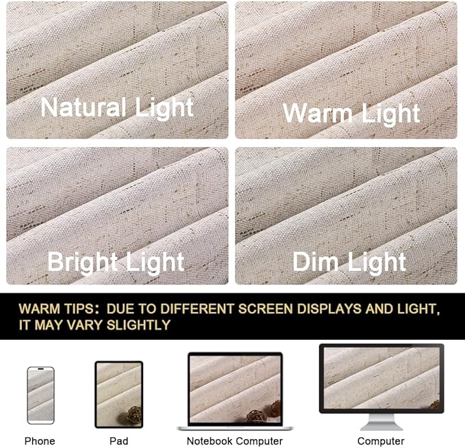 PrinceDeco Natural Linen Curtains 100% Blackout Linen Curtains - Image 5
