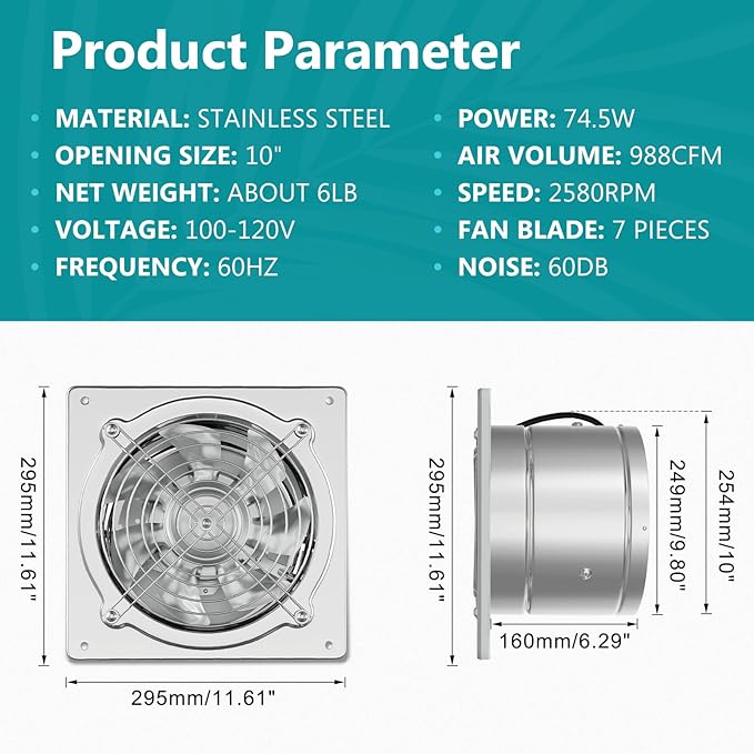 HG Power 10 Inch Metal Exhaust Fan - Image 2