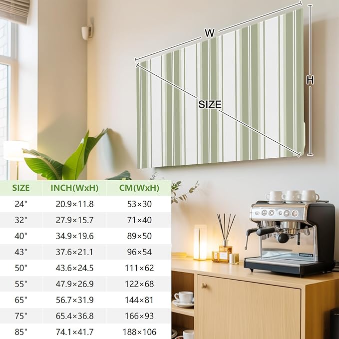 Vertical Green Stripes Indoor TV Cover, Elastic TV Screen Protector Minimalist - Image 4