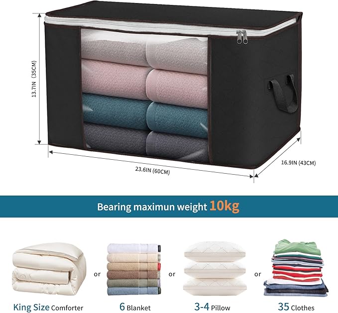 Large Storage Bags, 4 Pack Clothes Storage Bins Foldable Closet Organizers - Image 2