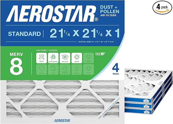 Aerostar 21 1/4x21 1/4x1 MERV 8 High Efficiency Pleated Air Filter, by AirFiltersDelivered