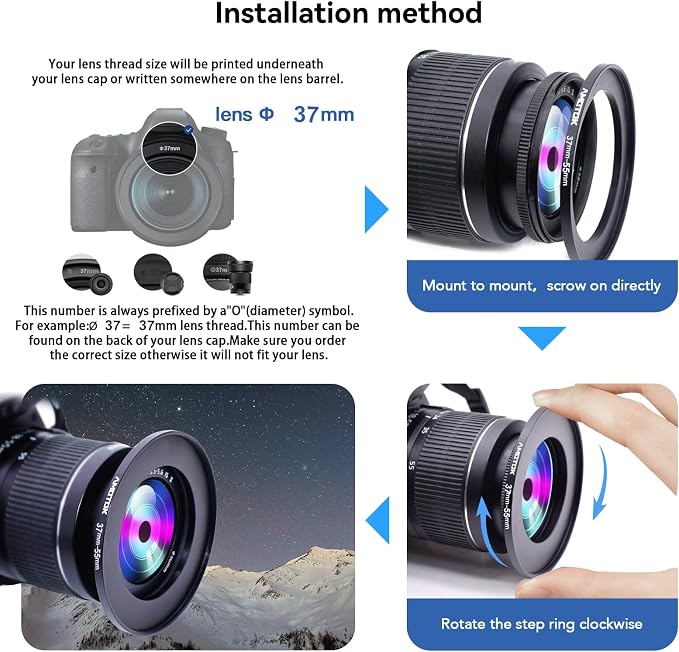 37mm Lens to 55mm Camera Lens Adapter, 37mm to 55mm Filter Step up Ring Adapter - Image 5