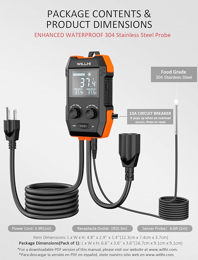 WH2408 Temperature Controller 10A 1200W, Digital Thermostat Controlled Outlet - Image 7