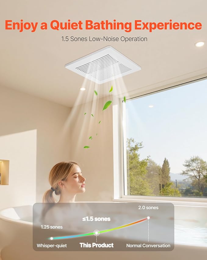 VEVOR Bathroom Exhaust Fan, 80 CFM Bathroom Vent, Premium Motor Ceiling Fan - Image 3