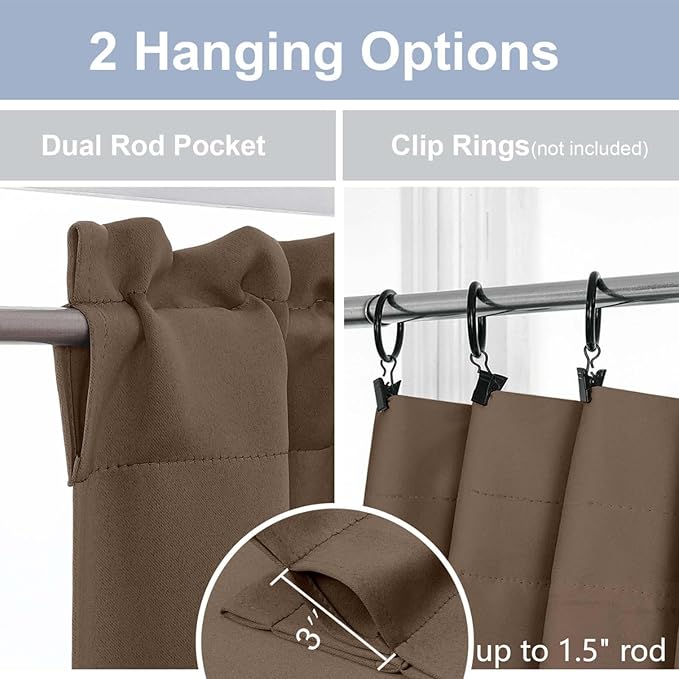 Chyhomenyc Brown Short Blackout Curtains 24 Inch Length, Small Kitchen Curtain - Image 5