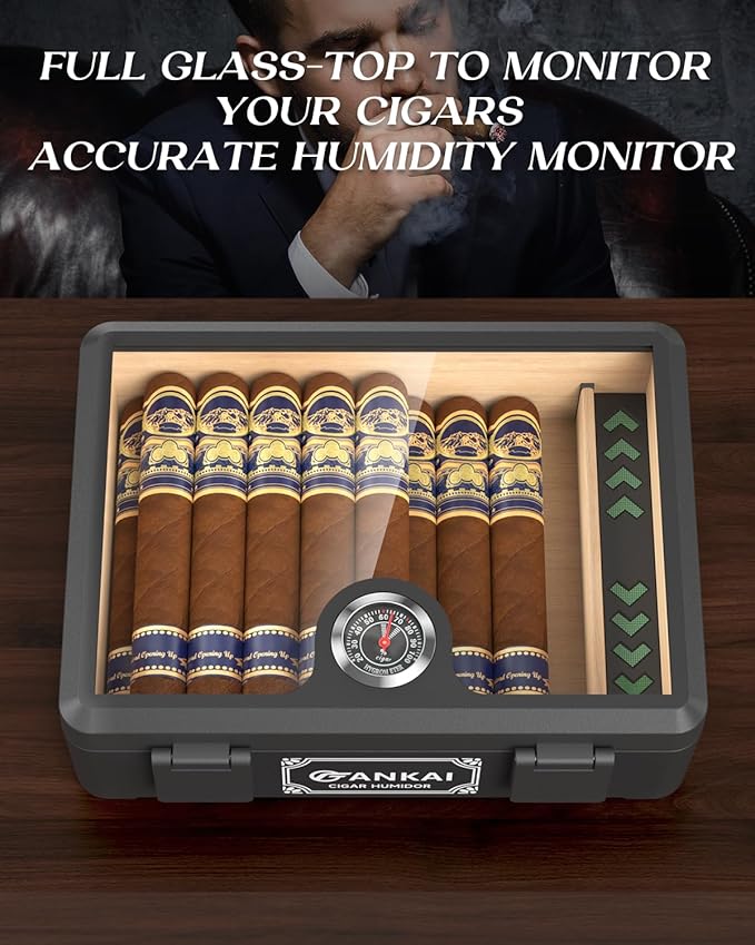 Cigar Humidor, Full Glass Top Cigar Box - Image 3