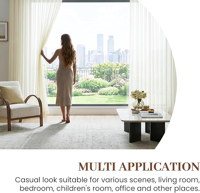 Dreaming Casa Solid Sheer Curtains 102 Inches Long Ivory Rod Pocket Voile - Image 6