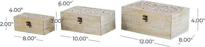 Deco 79 Mango Wood Floral Handmade Decorative Box Decorative Keepsake Boxes - Image 6