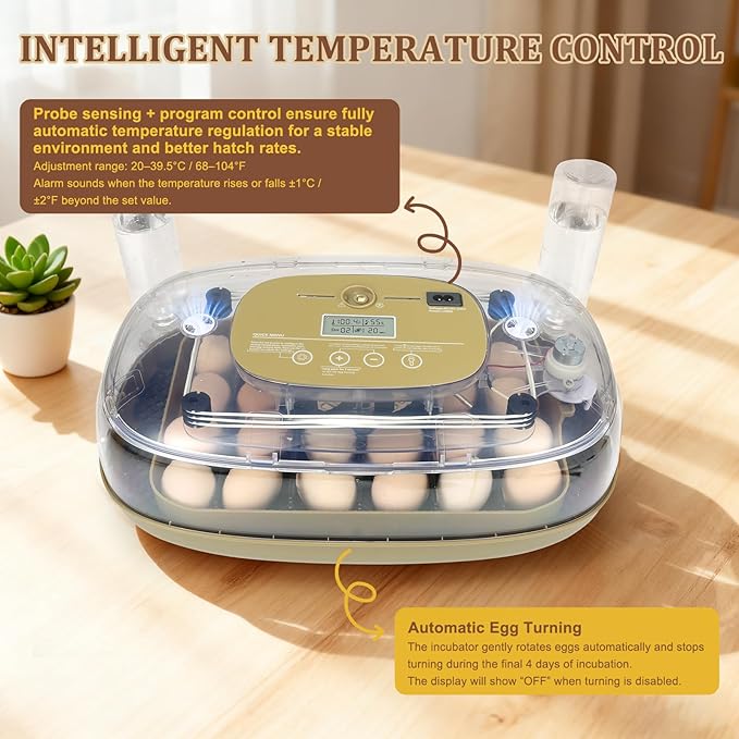 Smart 24-Egg Incubator for Hobbyists, Full-Stage Adaptive Humidity & Temp - Image 6