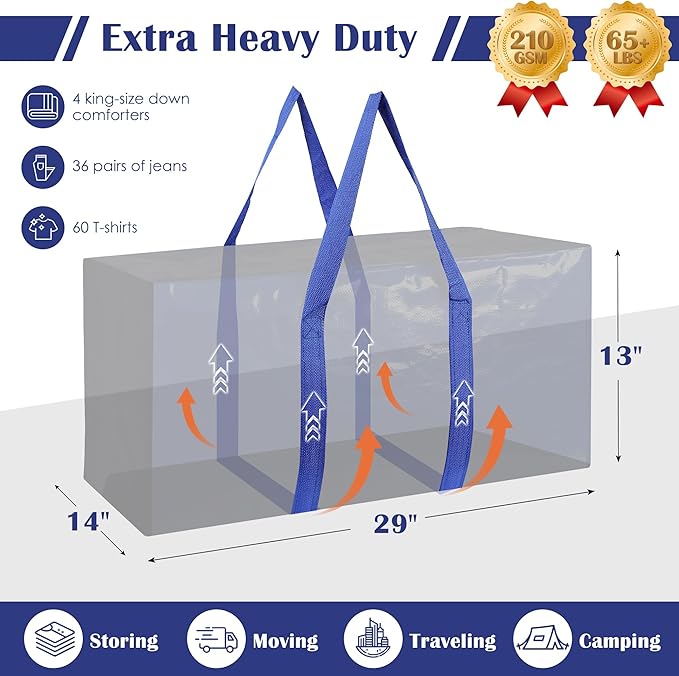 6 Pack Extra Large Heavy Duty Moving Bags - Image 2