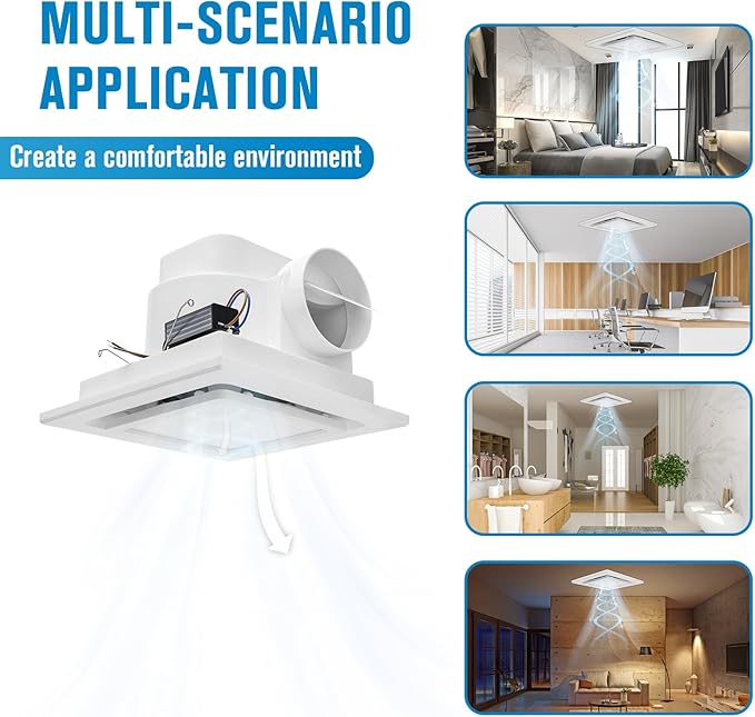Bathroom Exhaust Fan with Light, Ceiling Mount Square Quiet Bathroom Vent Fan - Image 6