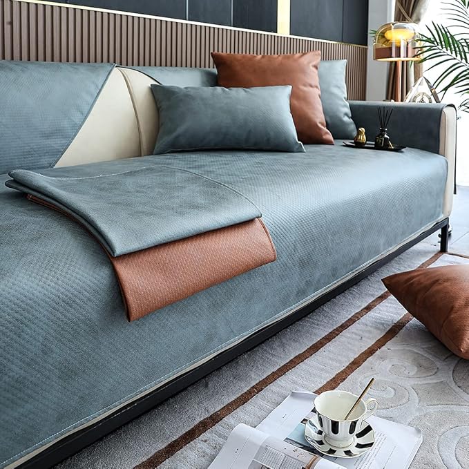 Faux Leather Waterproof Couch Sofa Cover Vintage PU Sectional Couch Cover Non - Image 4