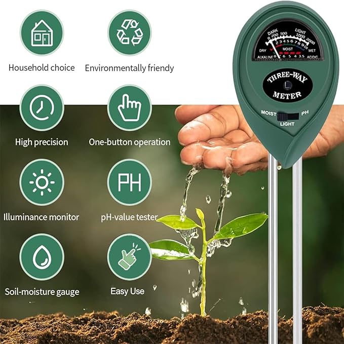 2 Pack Soil Tester, 3-in-1 Plant Moisture Meter Light and PH Tester Garden Lawn - Image 3