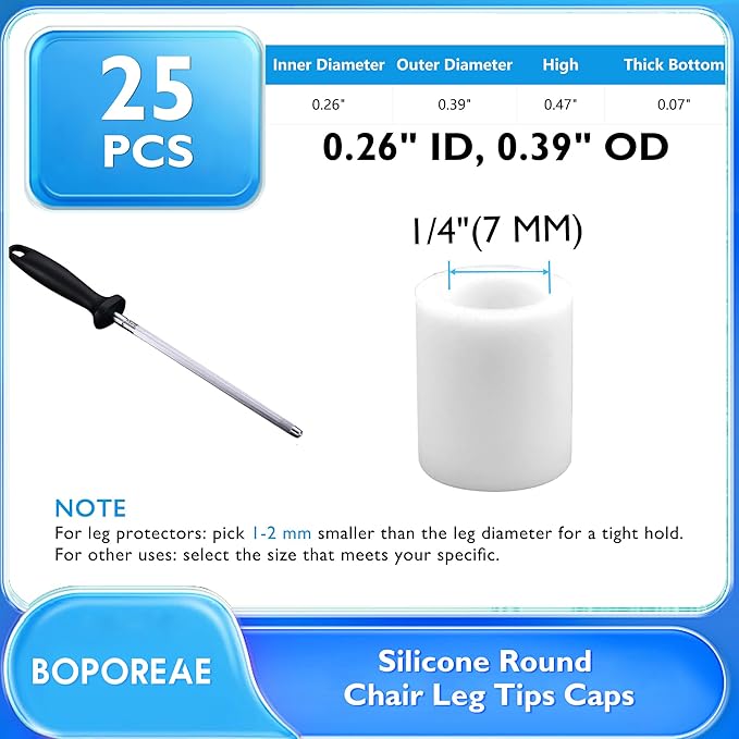 25 Pcs 1/4" Round Chair Leg Tips Caps, Silicone Rubber Furniture Leg Floor - Image 9