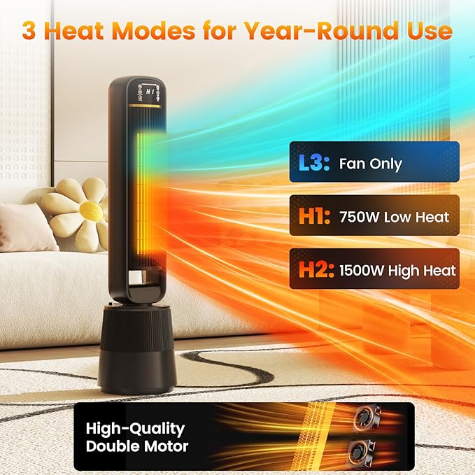 Auertech 35" Space Heater and Fan Combo, 1500W Tower Heater - Image 2