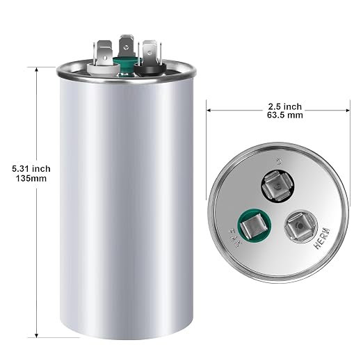 FOCSPROD 80+5 uF 80/5 MFD ±6% 370V/440V CBB65B AC Capacitor, Dual Run Round - Image 2