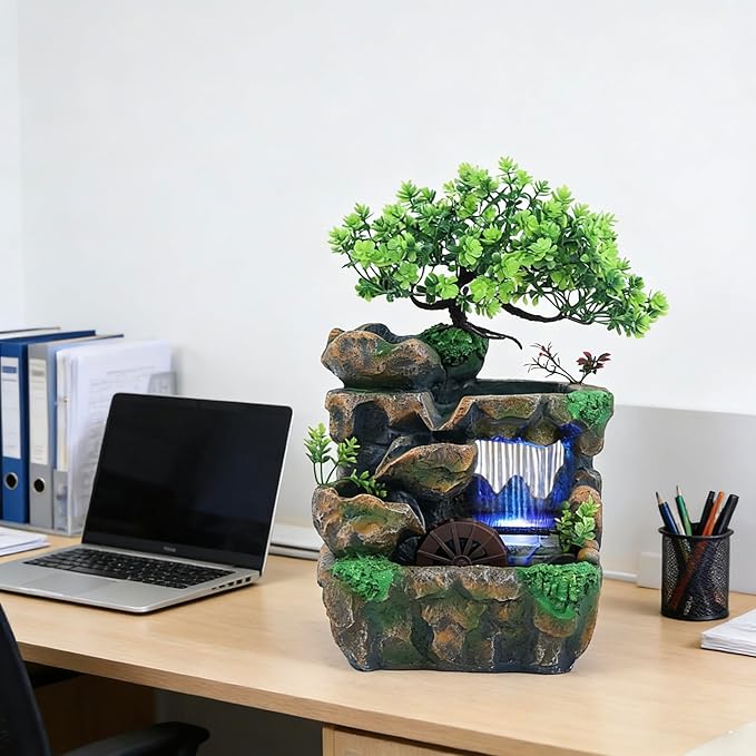 11.81" Tabletop Rockery Fountain Indoor Waterfall Bonsai Desktop Mini Rockery - Image 7