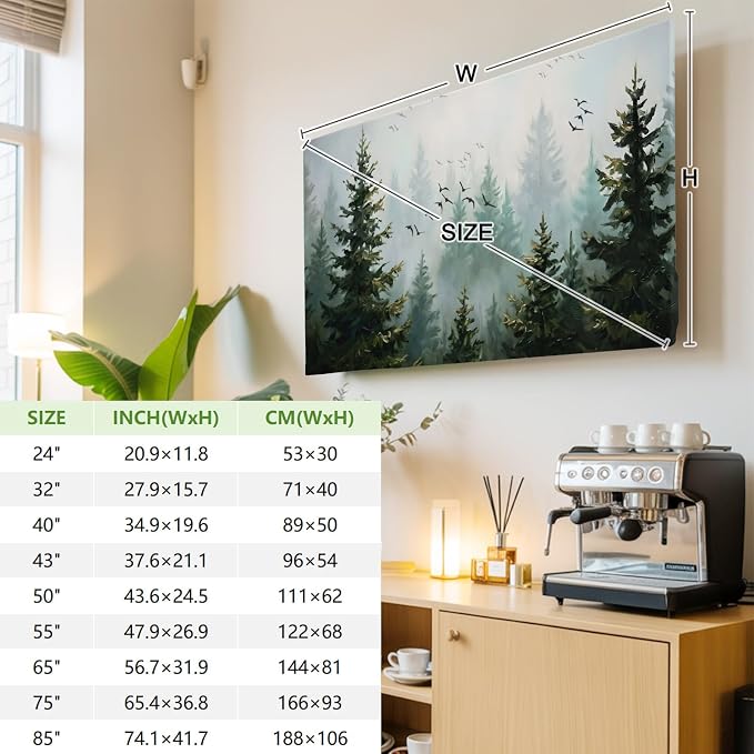 Misty Forest Green Indoor TV Cover, Elastic TV Screen Protector Bird Jungle - Image 4
