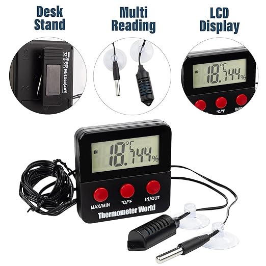 Digital Reptile Thermometer and Humidity Gauge Remote Probes – Terrarium - Image 4