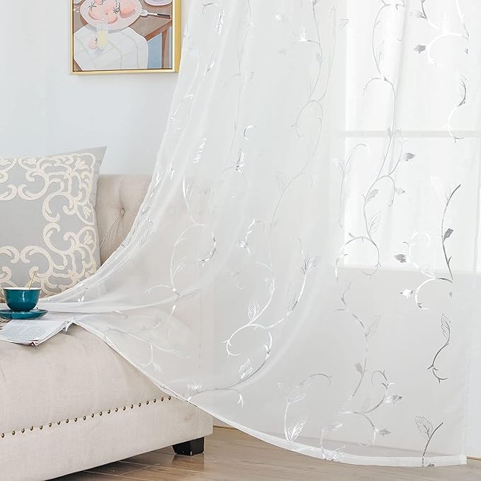 BUHUA White Sheer Curtains 63 Inch Length Semi - Image 4