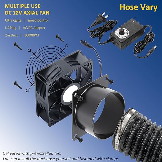 5in Air Exhaust Fan Fume Extractor, 6000RPM 210CFM DC12V Fan w/ 6.5ft Hose - Image 5