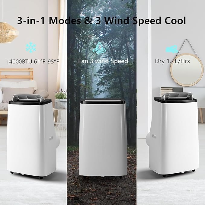 14000 BTU Portable Air Conditioners, 3-in-1 Cooling AC Unit w/Dehumidifier & - Image 3
