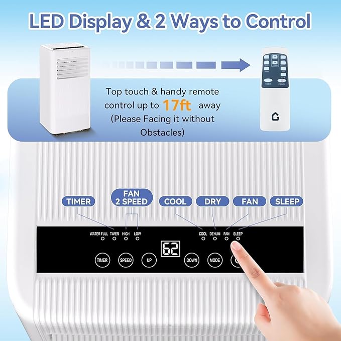 ​​10000 BTU Portable Air Conditioner w/Dehumidifier & Fan | Cools Rooms up to - Image 5