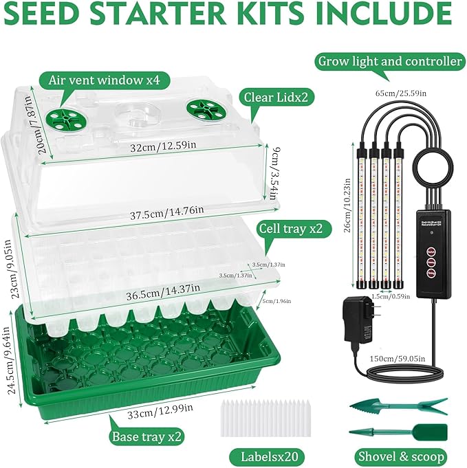 Verdenu Seed Starter Tray with Grow Light, 2 Pack 80 Cells Seed Starter Kit - Image 7