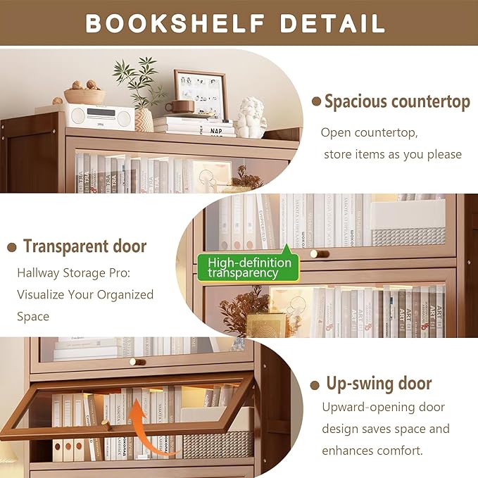 Display Cabinet with Acrylic Glass Doors, Tall Storage Cabinet with Adjustable - Image 3
