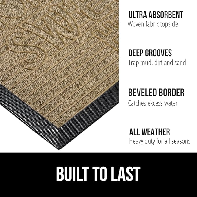 GORILLA GRIP 100% Waterproof All-Season WeatherMax Doormat, US Designed Natural - Image 2