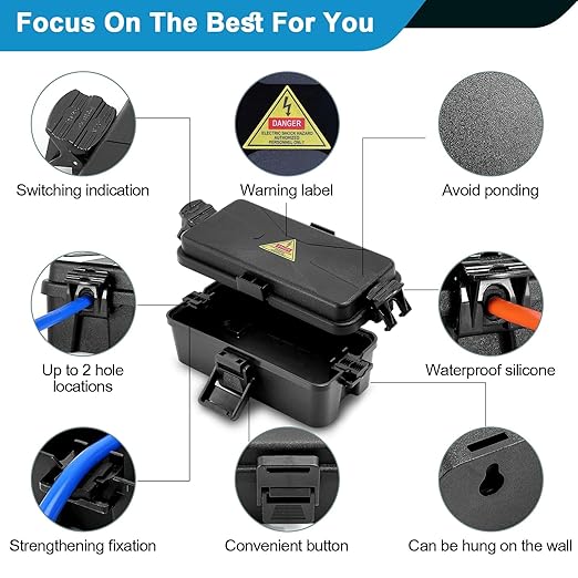 Outdoor Electrical Box Waterproof IP54-rated Outdoor Outlet Box Black Outdoor - Image 3