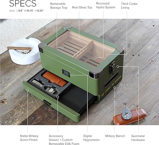 CASE ELEGANCE Military Glass Top Humidor - Image 6