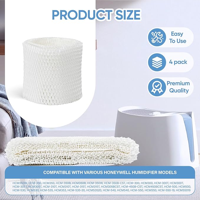 4 Pack HAC-504 Humidifier Wicking Filter Compatible - Image 2