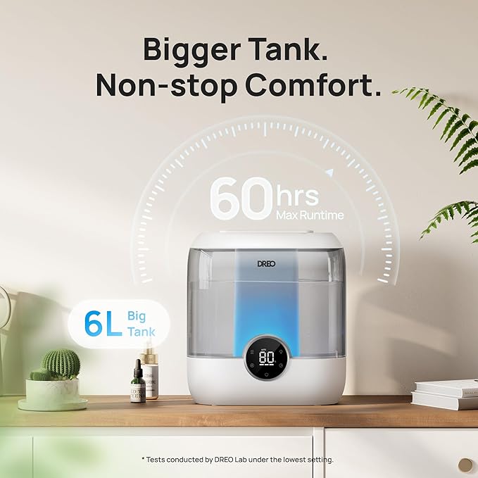 DREO 6L Top Fill Humidifiers for Bedroom, 60H Runtime 28 dB Quiet Supersized - Image 3
