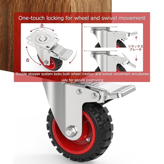 5" Swivel Caster Wheels with Safety Dual Locking and Rubber Tire Wheels - Image 3