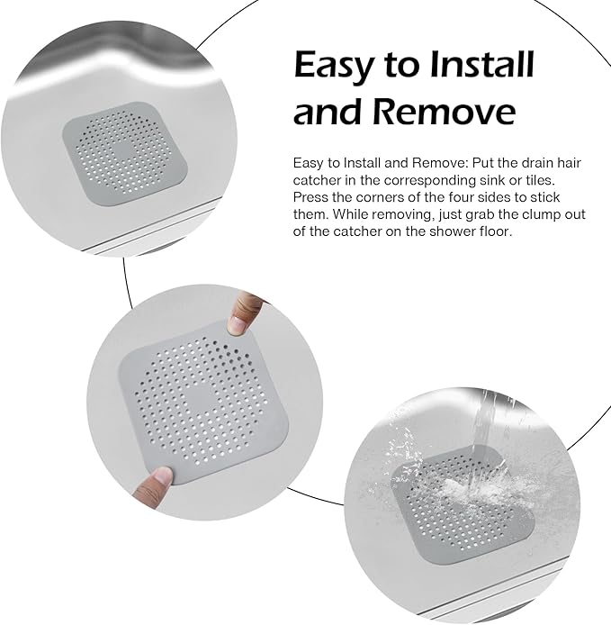 2 Pack Drain Hair Catcher Silicone Bathroom Accessories Square Drain Cover - Image 3