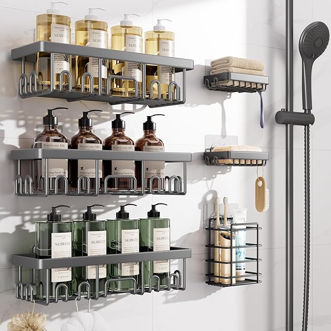 Veken Rustproof & Waterproof Shower Caddy 6-Pack, No Drilling Adhesive Shelves by Veken