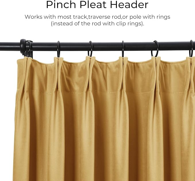 TWOPAGES Luxury Velvet Curtain Pinch Pleated Sunset Yellow Curtain 84 inch Long - Image 2