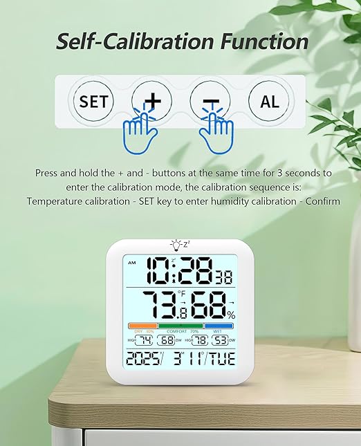 Mini Digital Indoor Thermometer Hygrometer Clock, Room Temperature Humidity - Image 5