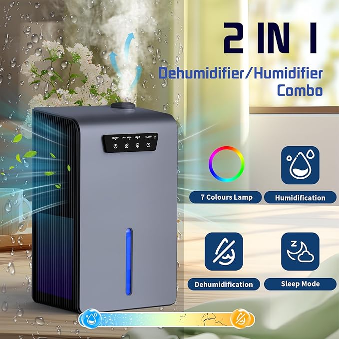 Dehumidifier, 2 in 1 Humidifier Dehumidifier Combo, 102 OZ Water Tank - Image 2