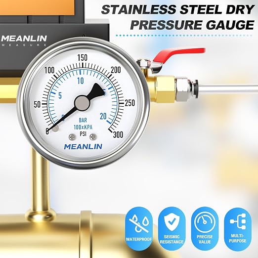 MEANLIN MEASURE 0~300Psi Dry Pressure Gauge Stainless Steel 1/4" NPT 2" FACE - Image 7