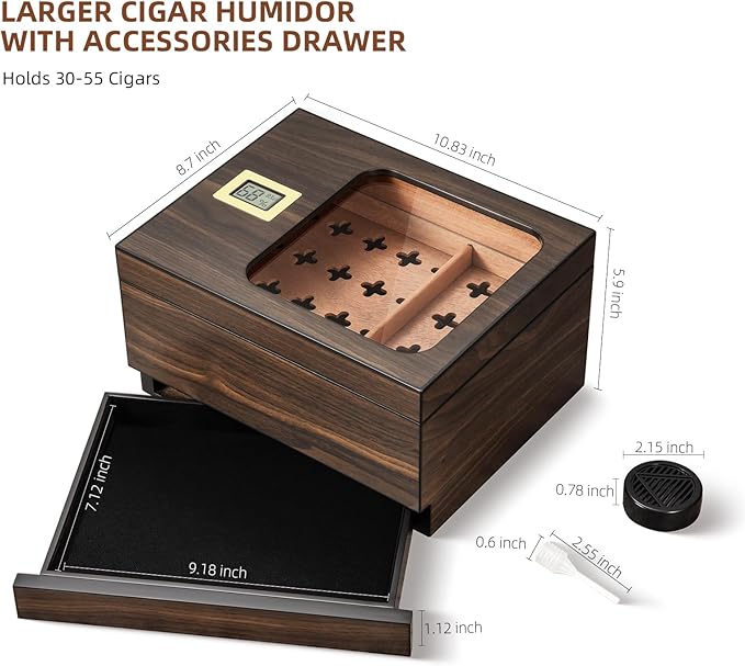 Cigar Humidor, Modern Glass Top Cedar Humidor Cigar Box - Image 3