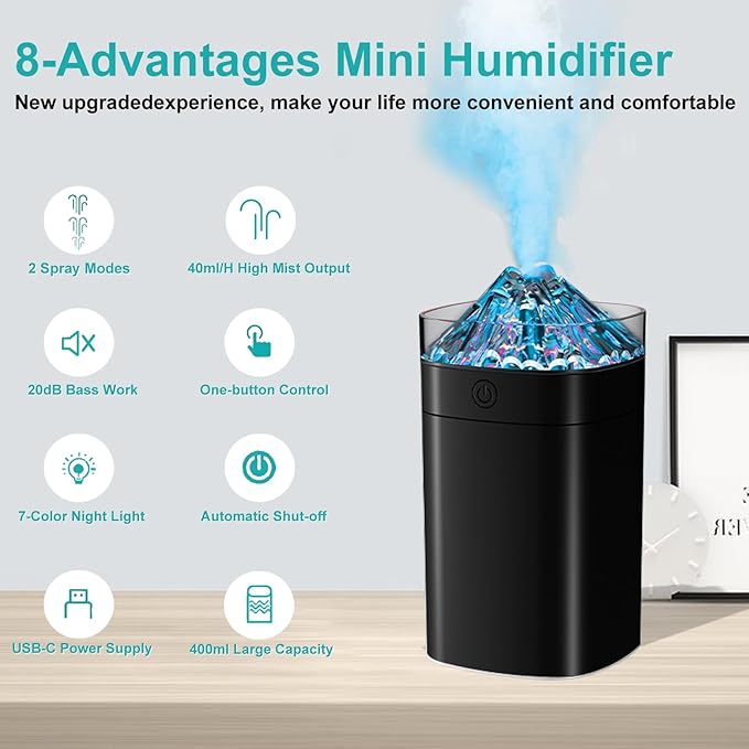 Portable Mini Humidifier, 400ml Small Humidifier - Image 2