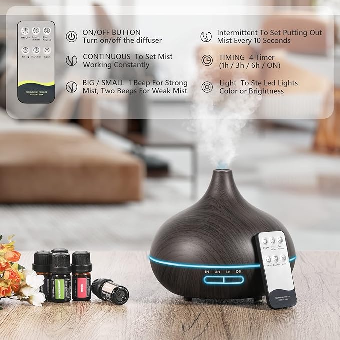 SACATR Aroma Diffiser with Essential Oils Set, 550 ML Essential Oil Diffuser - Image 3