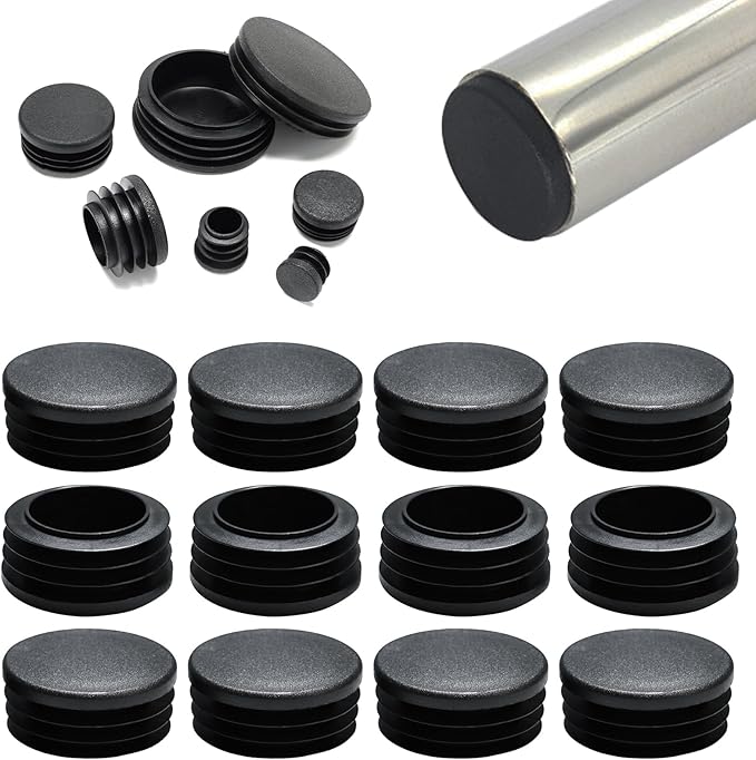 1-9/16" Plastic Hole Plugs Black -Round Chair Leg Caps, Flush Mount Pipe Plugs by EASYEAH
