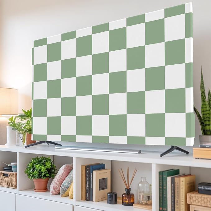 White Sage Green Buffalo Plaid Indoor TV Cover, Elastic TV Screen Protector by Unknown