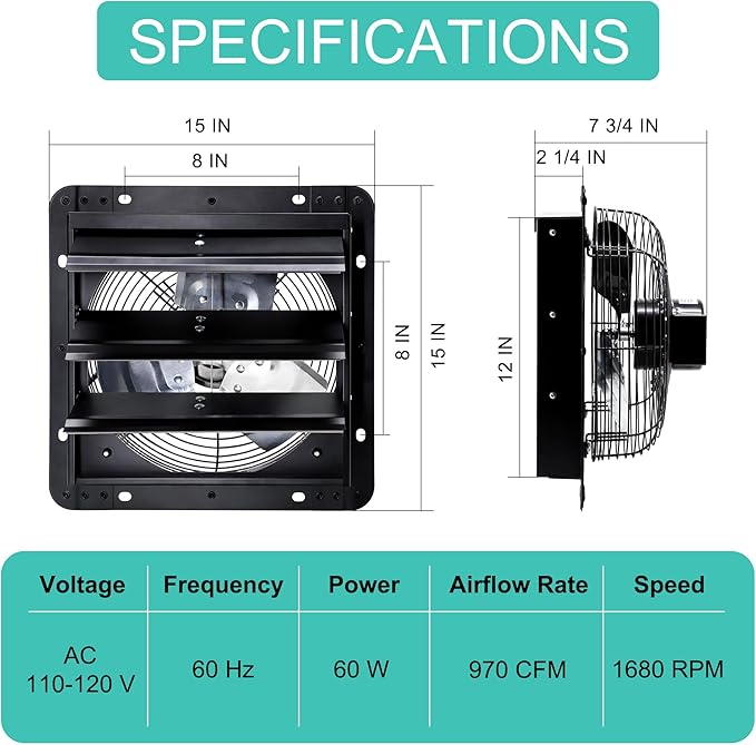 12 Inch Wall Mounted Shutter Exhaust Fan - Image 2