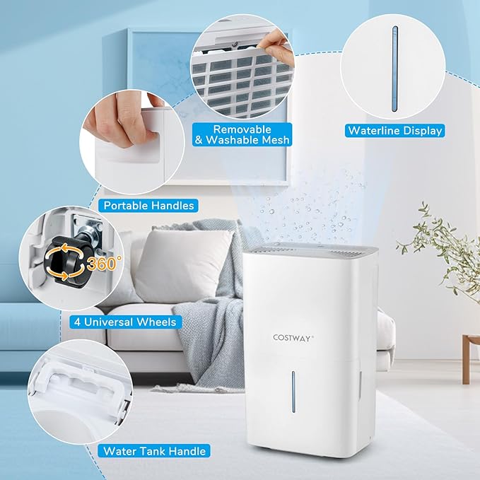 COSTWAY 94.5 Pints Dehumidifier, 6000 Sq.Ft Portable Large Home Dehumidifier - Image 6