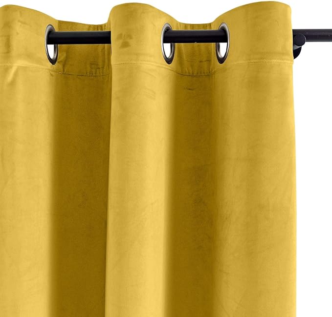 ChadMade Blackout Lined Premium Velvet Curtain Yellow 100Wx96L Inch, Eyelet - Image 2